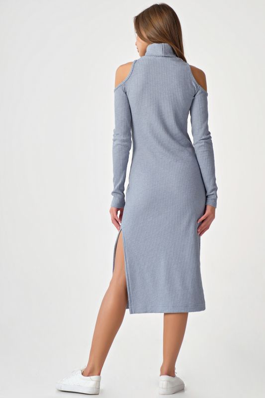 Noodle dress with open shoulders and sleeves gray-blue