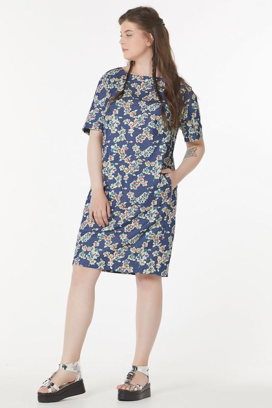 Summer straight dress with denim print on large size