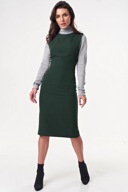 Office sundress made of suit fabric dark green