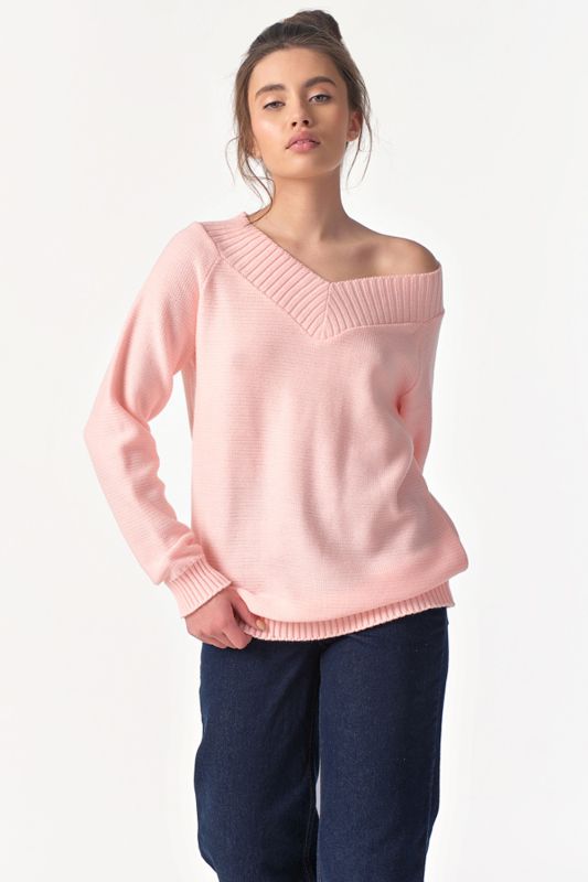 Knitted over-size sweater with elastic band in pink