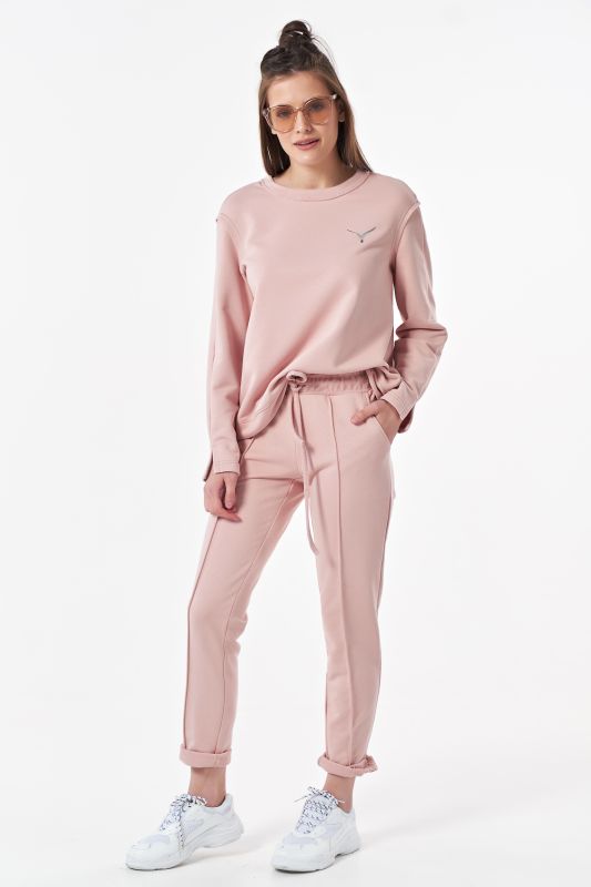 Cotton knitted suit with dusty rose pants