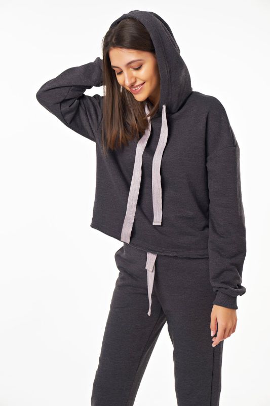 Sporty knitted cotton hooded sweatsuit gray