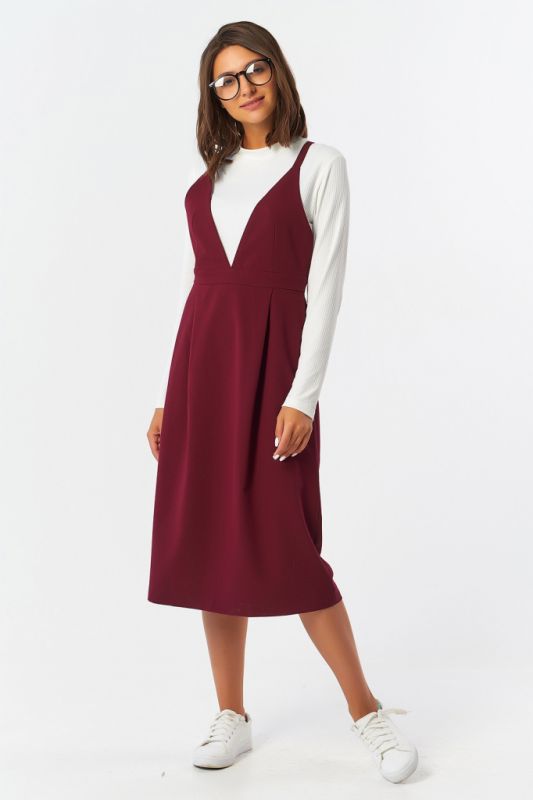 Office midi sundress with wine blouse