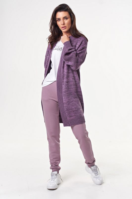 Long Grape Melange Overstretch Knitted Cardigan