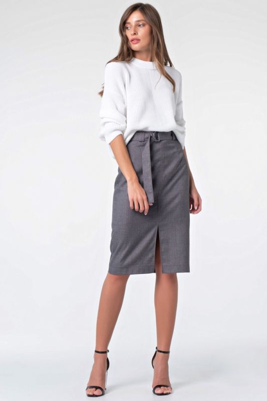 Classic straight skirt with front slit dark gray