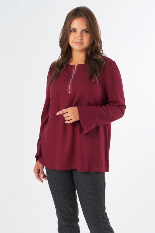 Long sleeve office blouse in burgundy color