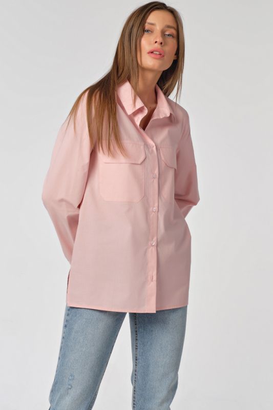 Classic long sleeve straight cotton shirt in pink