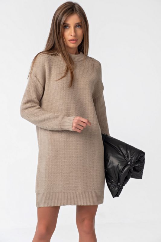 Beige short wool knitted dress