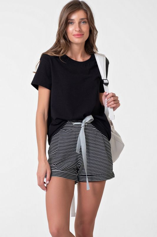 Black striped cotton jersey sport shorts on black