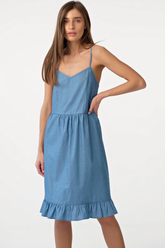 Blue lightweight strappy dress with flounce