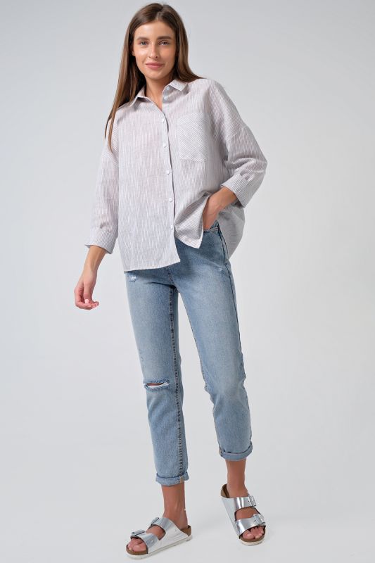 Striped Cotton Summer Oversize Shirt on gray