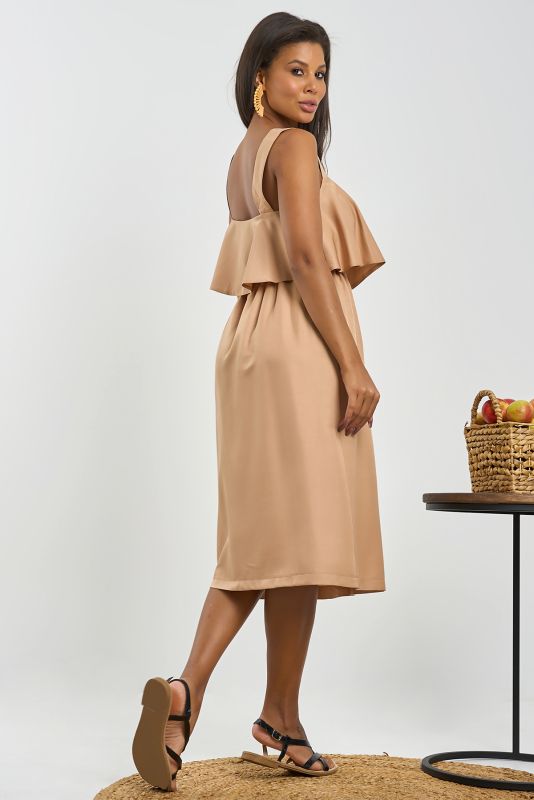 Sandy summer midi dress with flounce on the chest