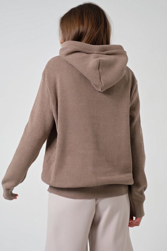 Cappuccino cotton hooded knitted over-size sweater