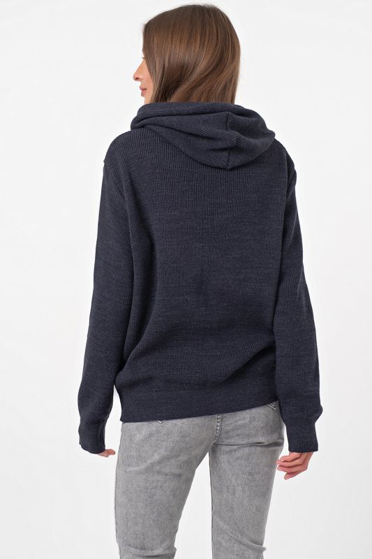 Dark denim cotton hooded knitted over-size sweater