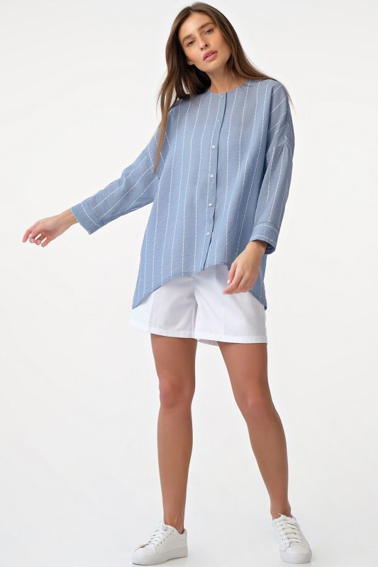 Free buttoned blouse with striped stripes on blue