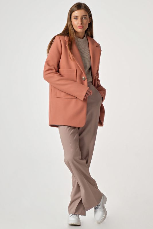 Pale terracotta shortened demi-sweater coat