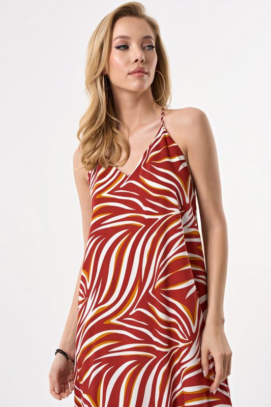 Strappy open back viscose viscose animal terracotta sundress