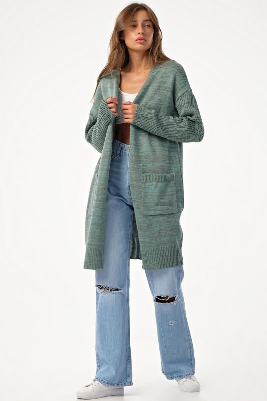 Oversize knitted cardigan with pockets gray-green