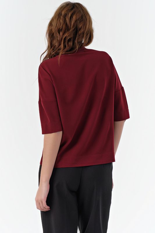 Short sleeve straight office blouse burgundy