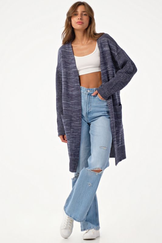 Knitted cardigan with pockets blue melange