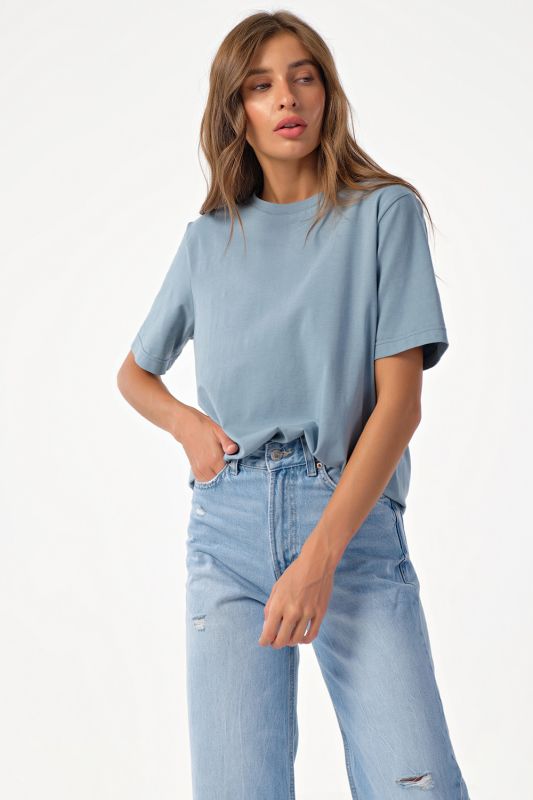 Basic knitted over-size T-shirt in cotton blue