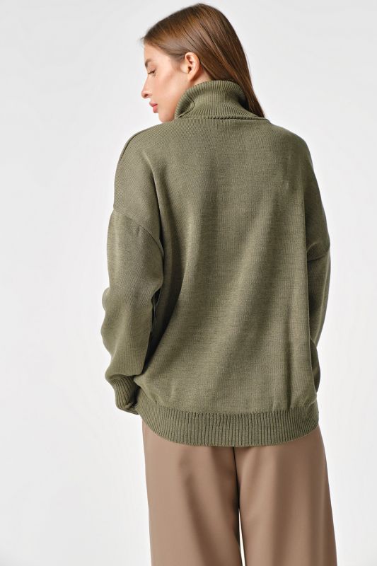 Green melange high neck knitted oversize sweater