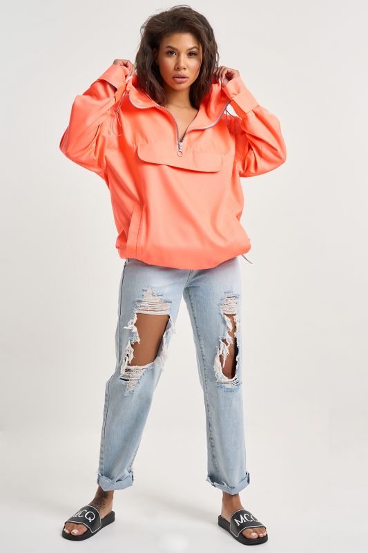 Lightweight hooded windbreaker in neon orange