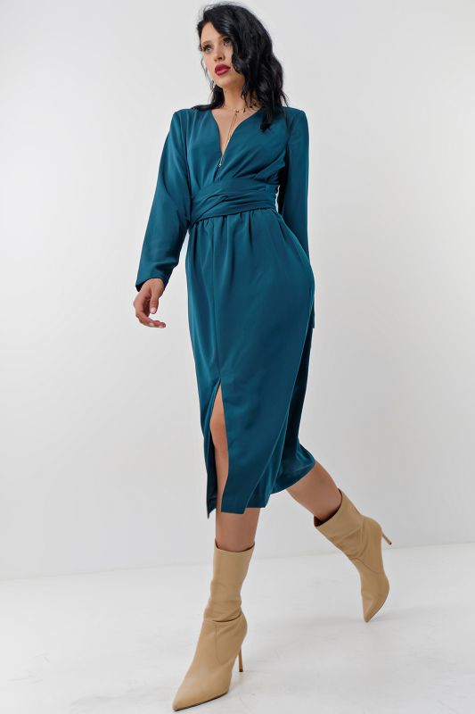 Casual long sleeve midi dress in turquoise