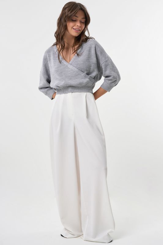 Summer shortened cotton melange sweater in light gray