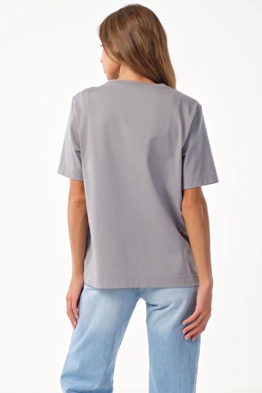 Basic knitted over-size T-shirt made of cotton gray