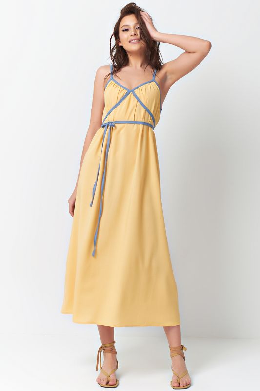 Summer dress with thin straps with ties yellow