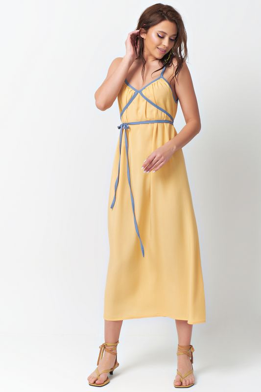 Summer dress with thin straps with ties yellow