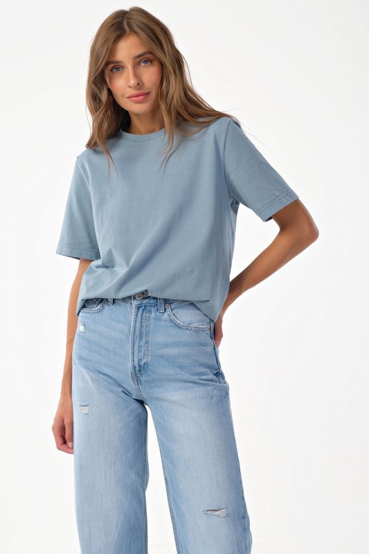 Basic knitted over-size T-shirt in cotton blue