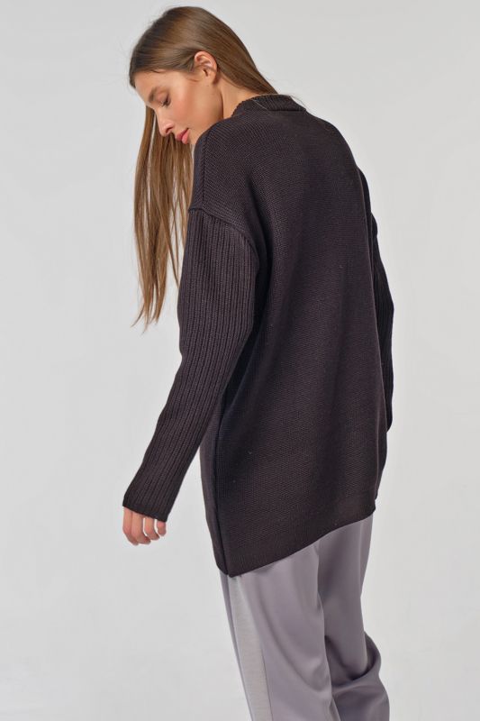 Long asymmetrical knitted sweater in black