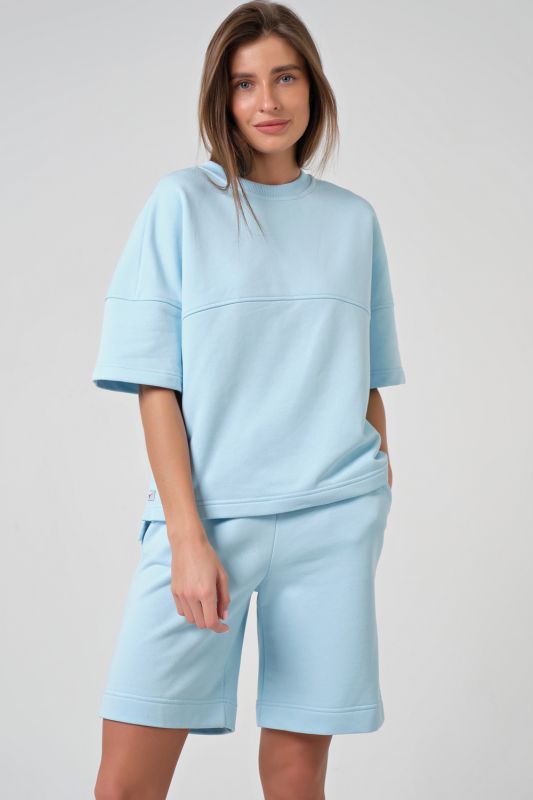 Summer sports suit with shorts and oversize T-shirt light blue