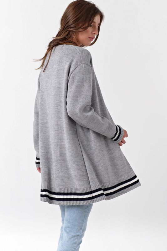 Long asymmetrical knitted cardigan made of cotton gray