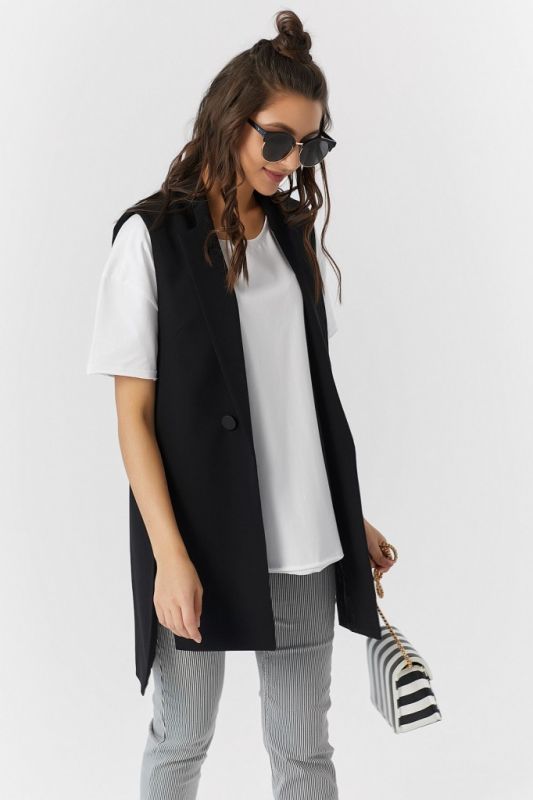 Long straight vest with slits on the sides made of suit fabric black