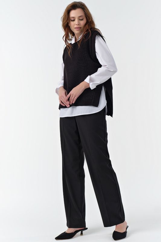 Asymmetric knitted over-size vest with slits on the sides black