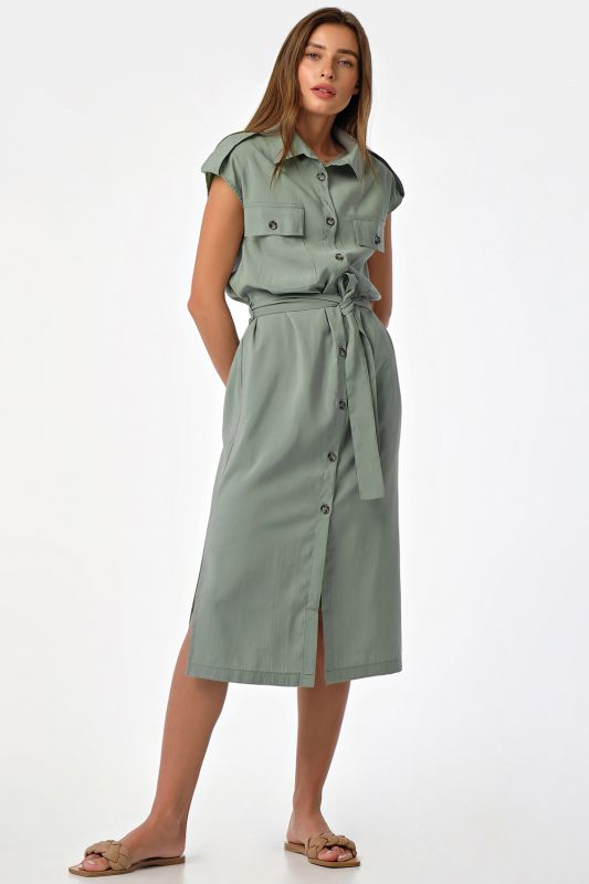 Mint Buttoned Safari Midi Dress