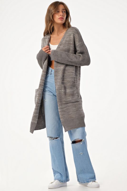 Oversize knit cardigan with pockets gray