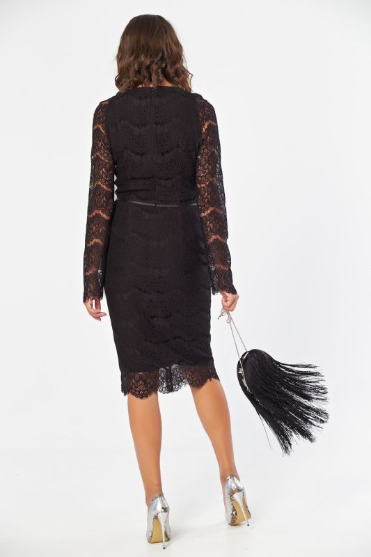 Black fitted lace midi dress