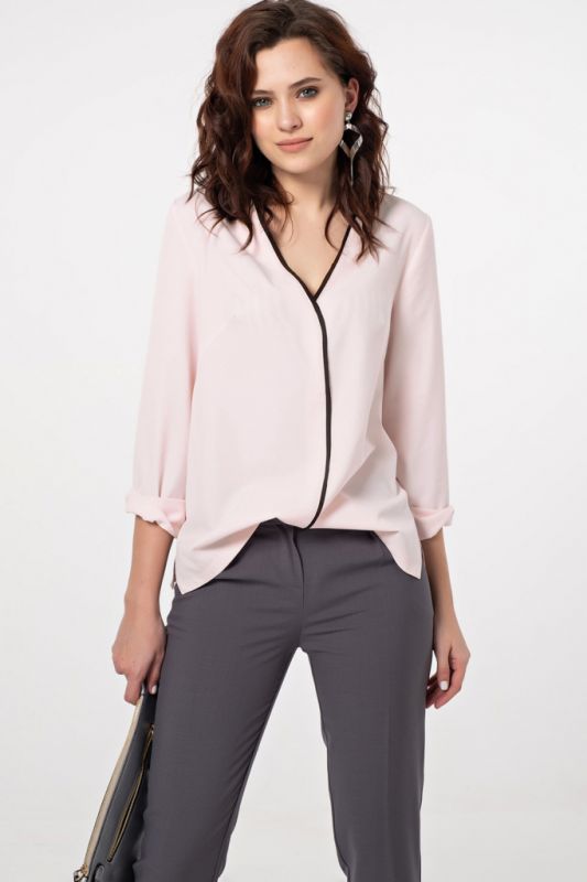 Office straight v-neck blouse in pale pink