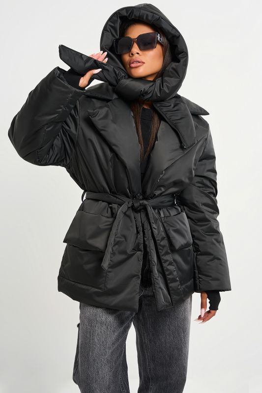 Insulated jacket with removable hood black