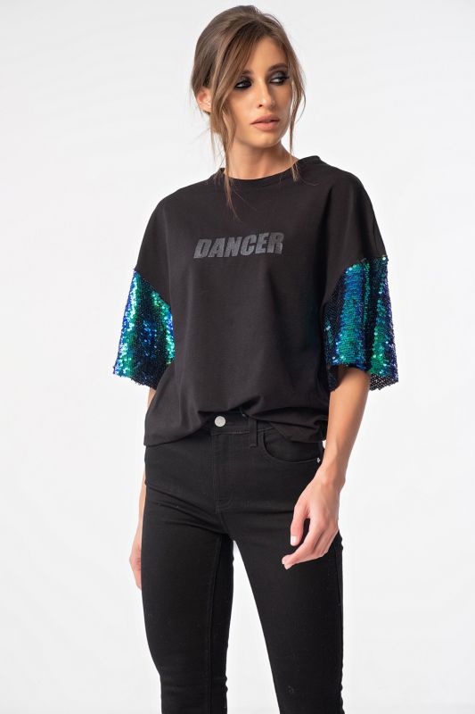 Oversize T-shirt with blue-green sequins