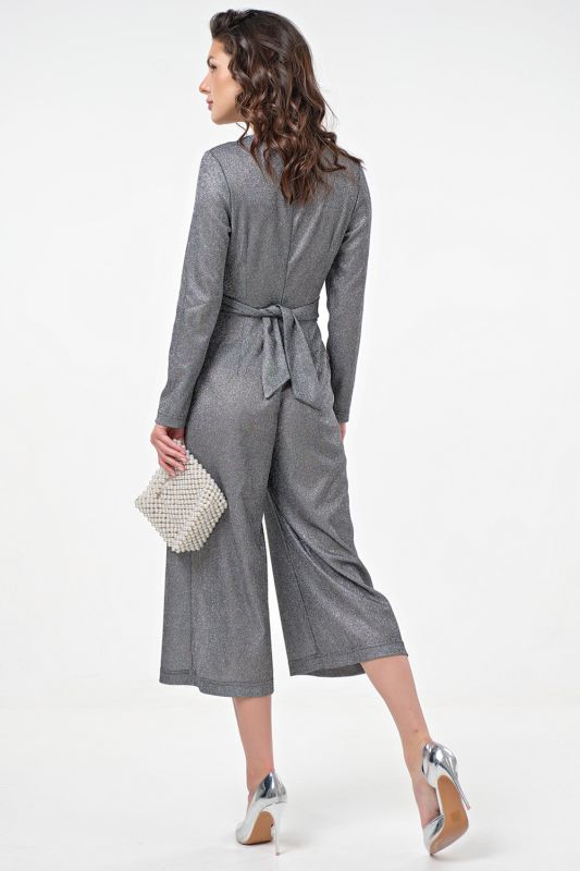 Fit-and-flare jersey jumpsuit with sprayed fabric gray