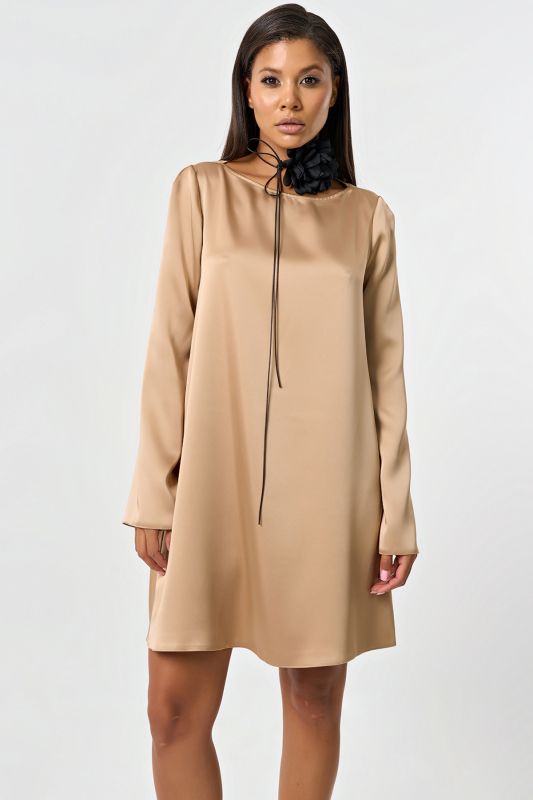 Satin sleeve dress in dark beige