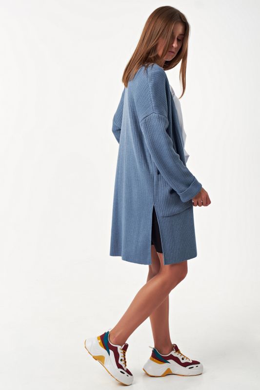 Oversize knit cardigan with side slits indigo