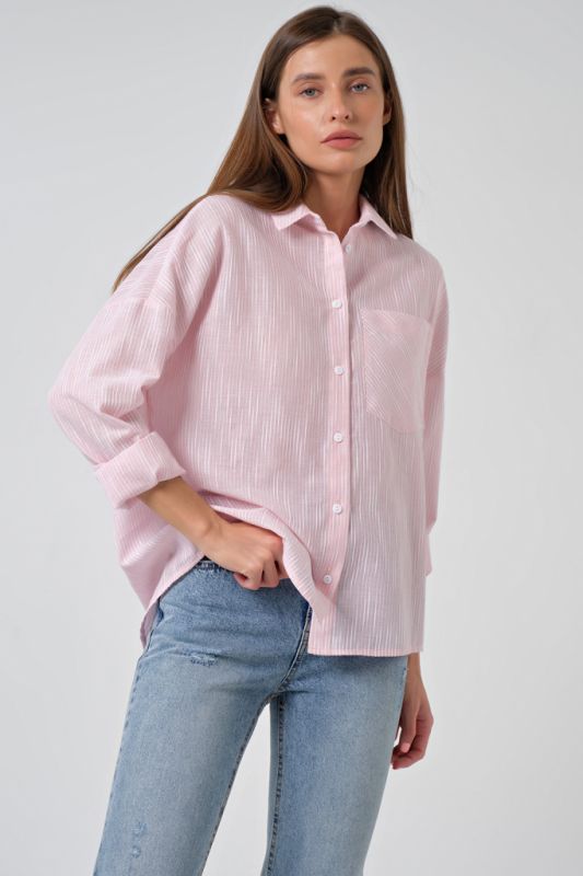 Striped Cotton Summer Oversize Shirt on Pink