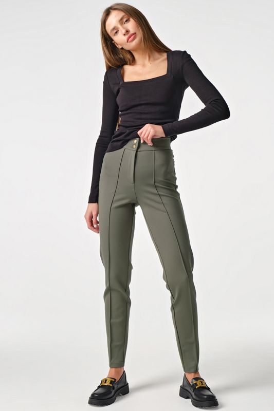 High-fit stretch knit pants khaki