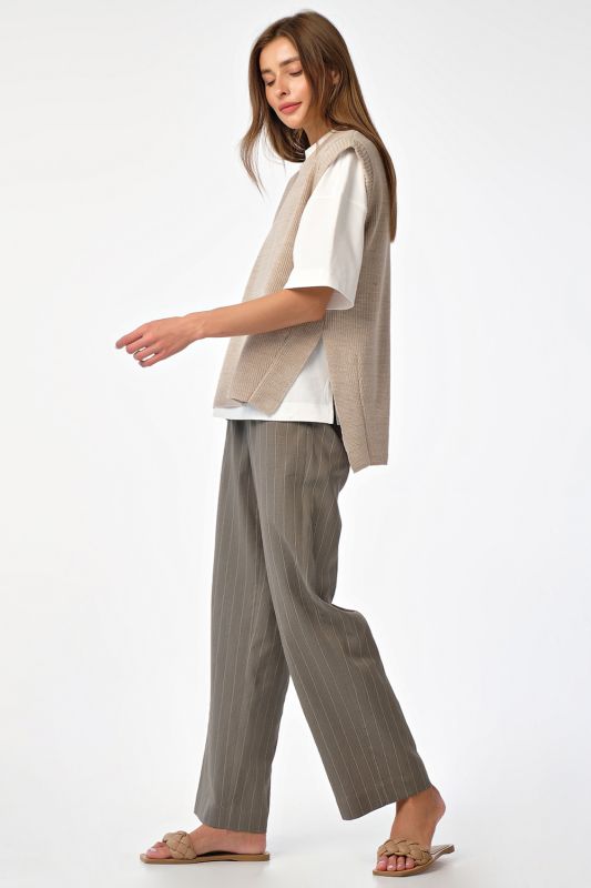 Asymmetrical knitted over-size vest with slits on sides light beige melange